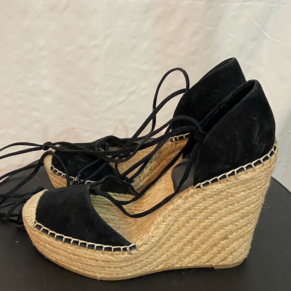 Vince Camuto lace up black heels with rope detail